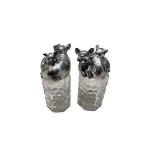 Arthur Court Vintage Salt and Pepper Shakers 2002 Pigs, glass, pewter figurines